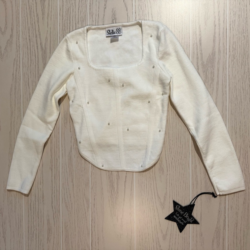 Stella 88 Big Girls‎ Size L Pearl Embellished Faux Corset Sweater NEW